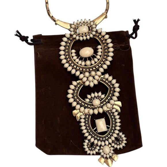 Stella & Dot Jewelry - Stella & Dot Havana Boho Pendant Statement Necklace Gold Tone Cream Resin